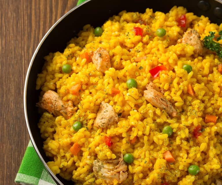 Risotto de pollo y verduras