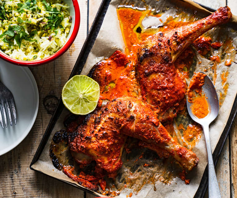 Poulet tandoori, riz aux pistaches et safran