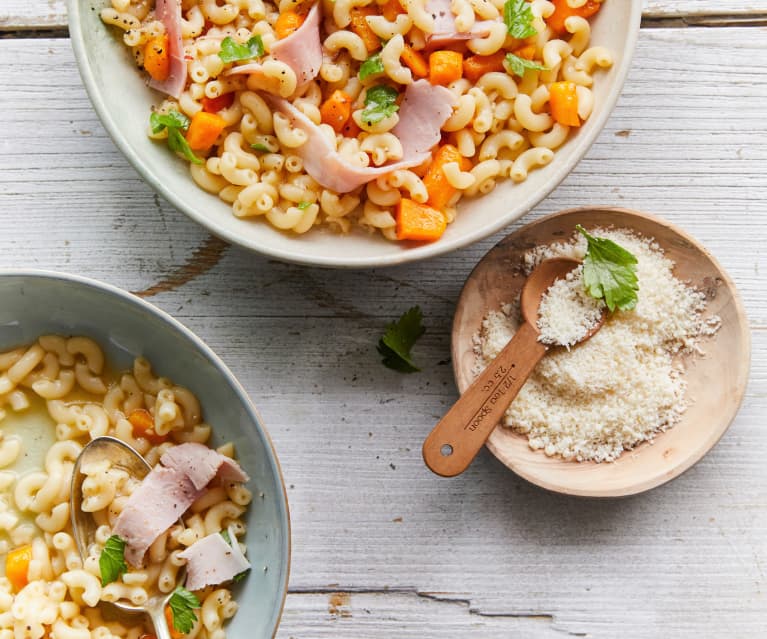 Coquillettes à la courge et au jambon blanc