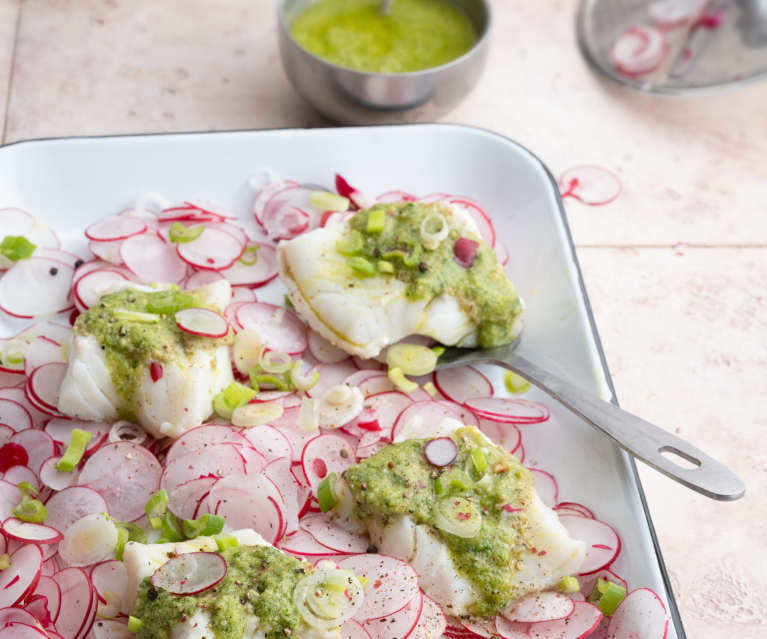 Carpaccio de rabanitos con pescado