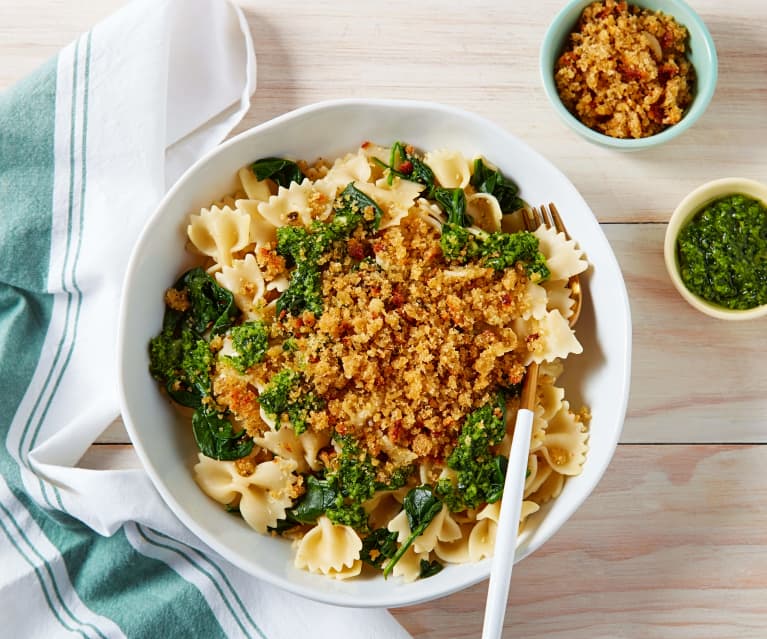 Pasta with Spring Greens and Parmesan Bread Crumbs