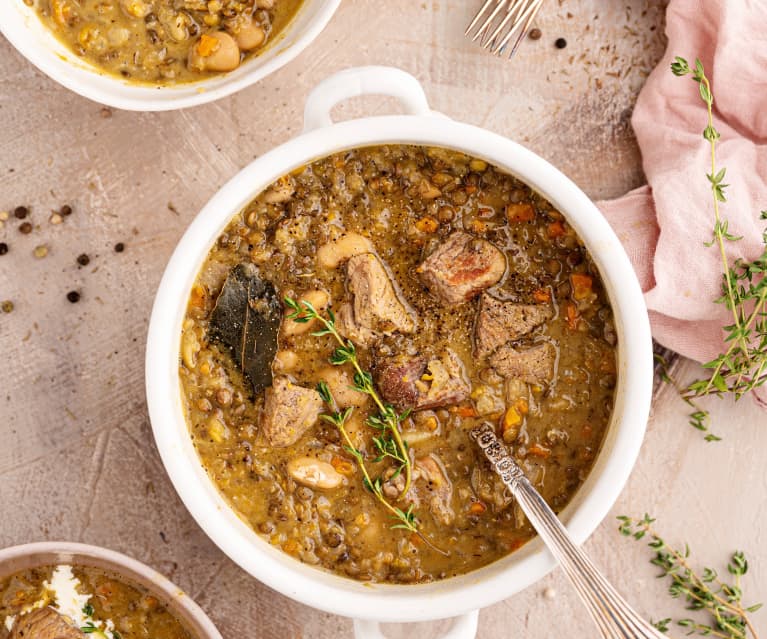 Linsen-Apfel-Eintopf mit Schweinefleisch