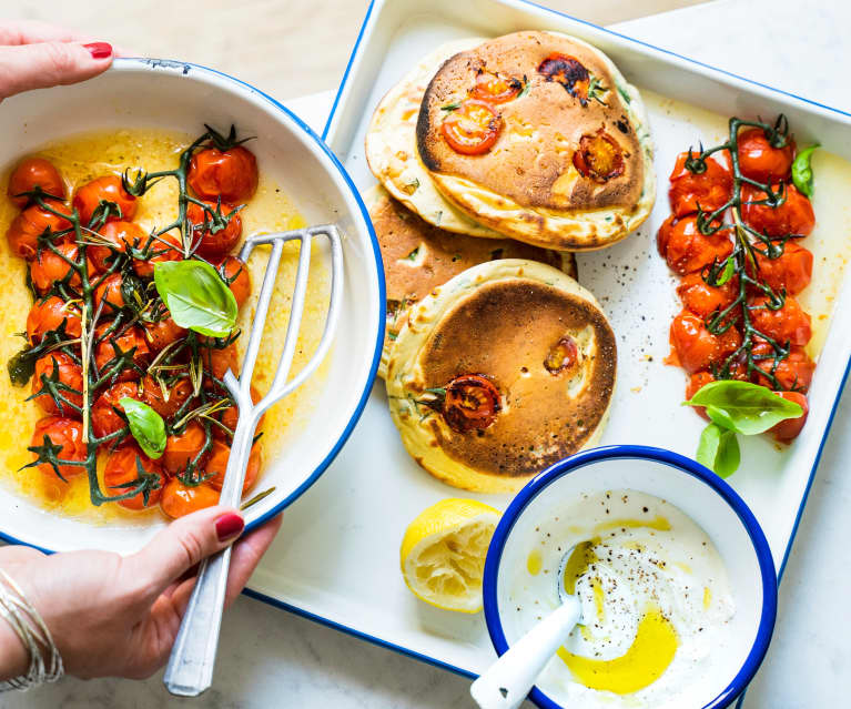 Tomates vapeur au cumin, pancakes aux tomates