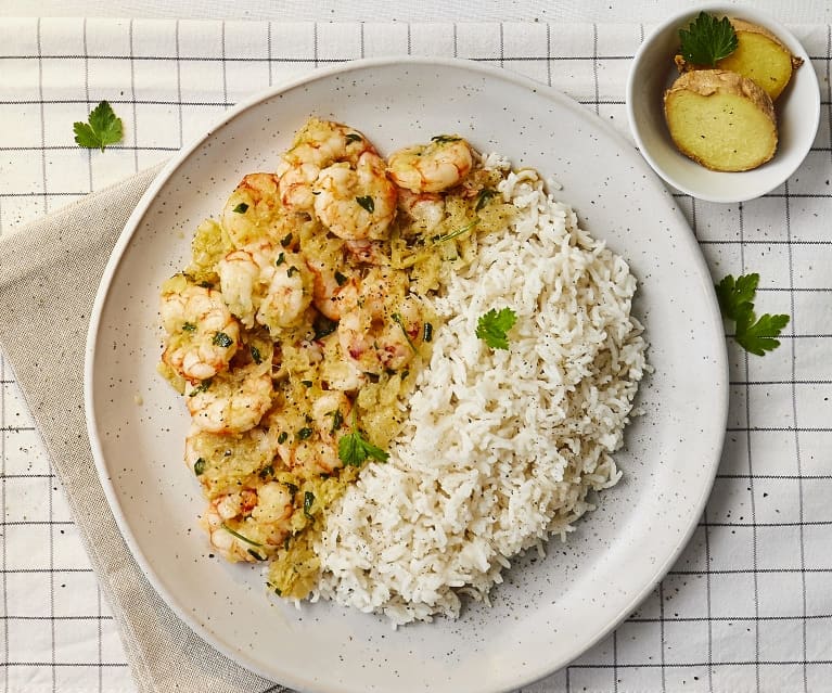 Riso basmati con gamberi speziati e verdure