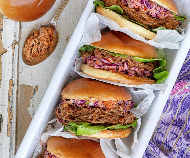 Hamburguesas pulled pork con coleslaw (Cocción lenta)