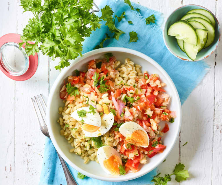 Salada de trigo com vinagre balsâmico