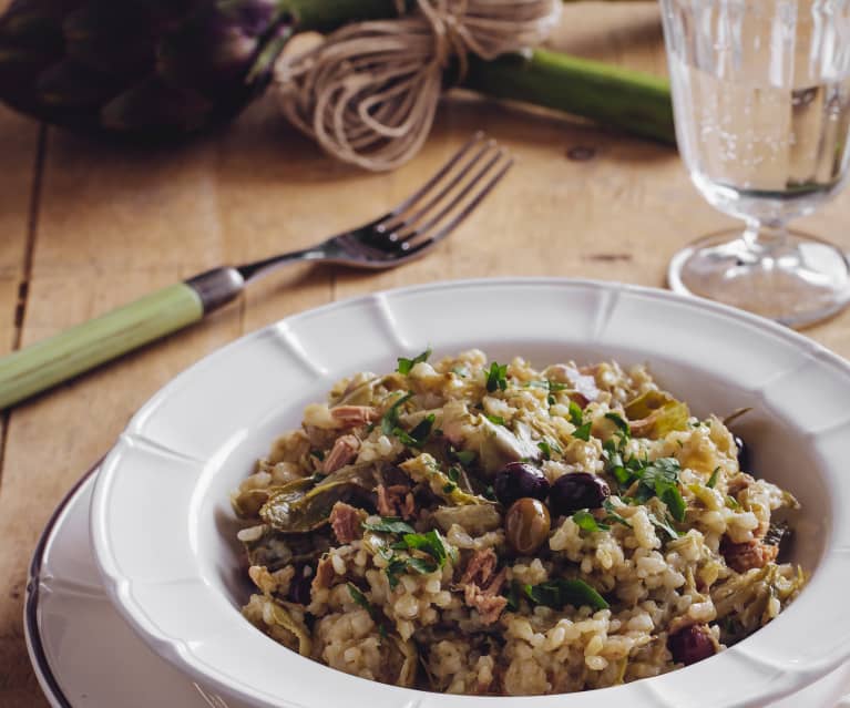 Risotto ai carciofi con tonno e olive