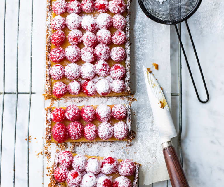 Tarte au lemon curd et aux framboises