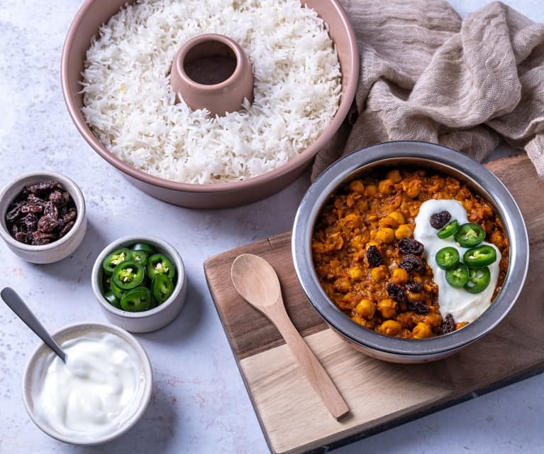 Chhole (chickpea curry) and rice