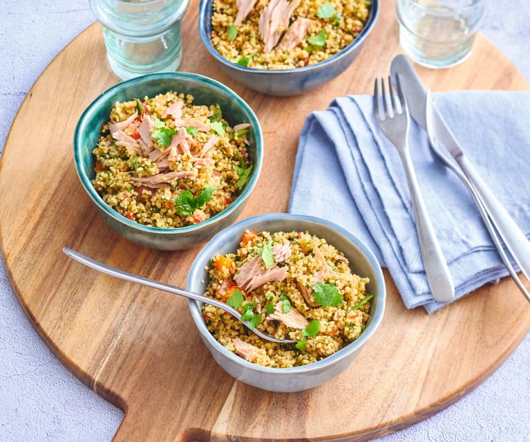 Taboulé de couscous complet aux légumes et thon à l’huile