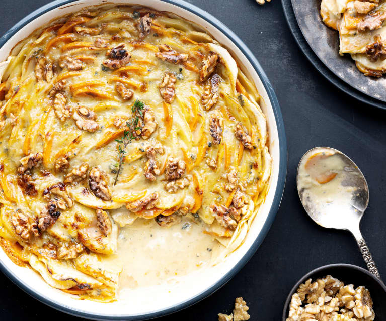 Verduras gratinadas con salsa de queso azul