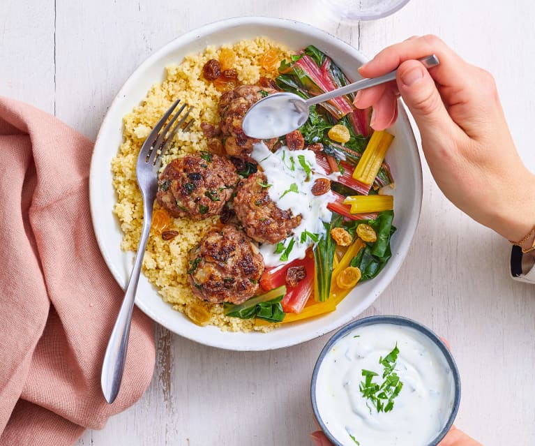 Boulettes de bœuf, blettes et couscous