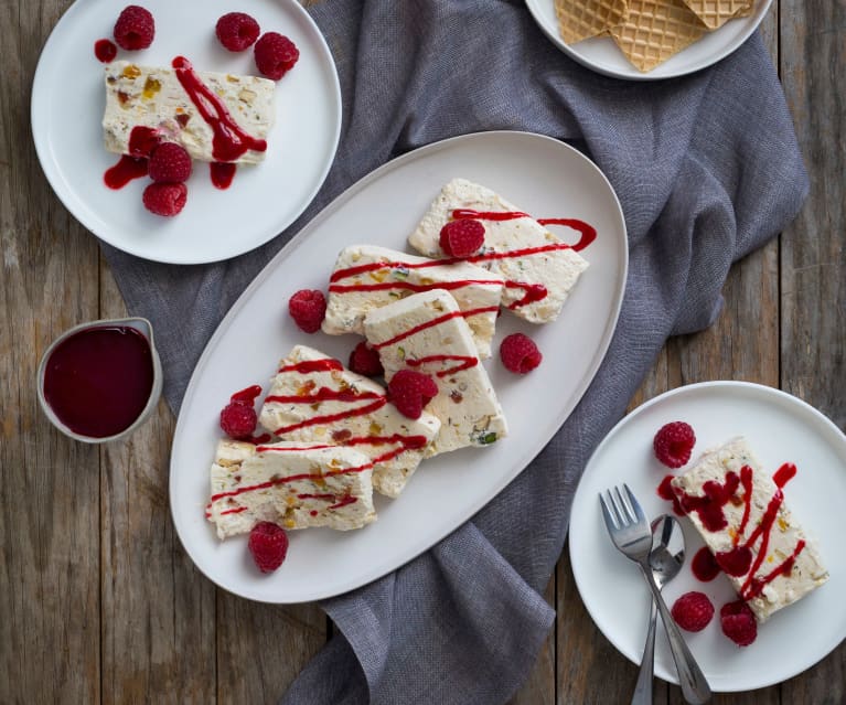 Nougat Glacé With Raspberry Coulis