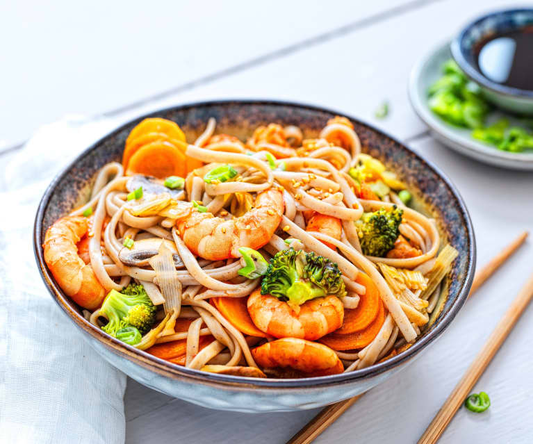 Jow - Recette : Nouilles udon aux crevettes