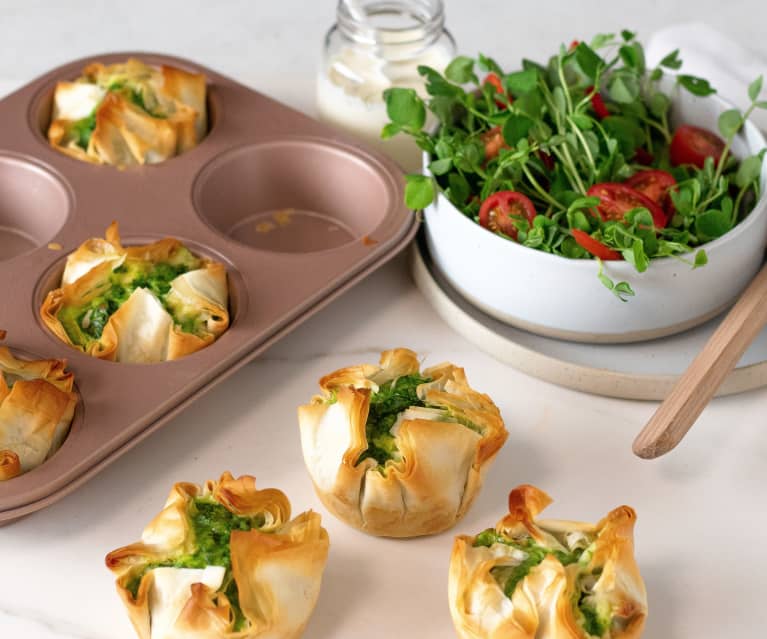 Spinach and chorizo filo pies