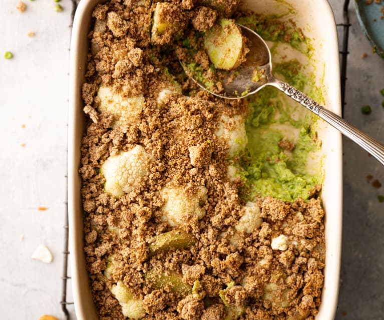 Crumble di verdure e bevanda a base di mandorle