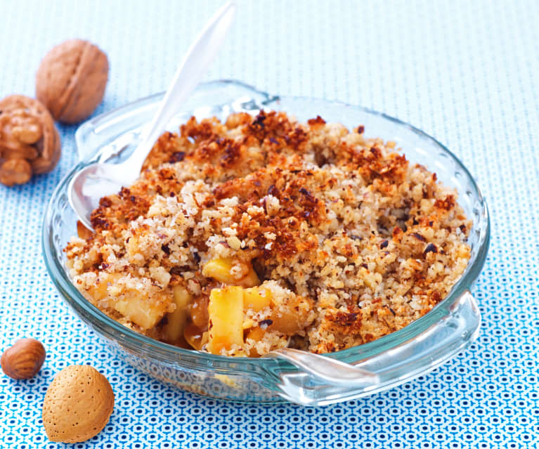 Crumble pommes, caramel et fruits à coques (sans gluten et sans lactose)