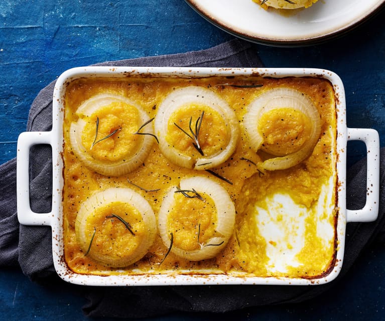 Cebollas rellenas de calabaza y romero