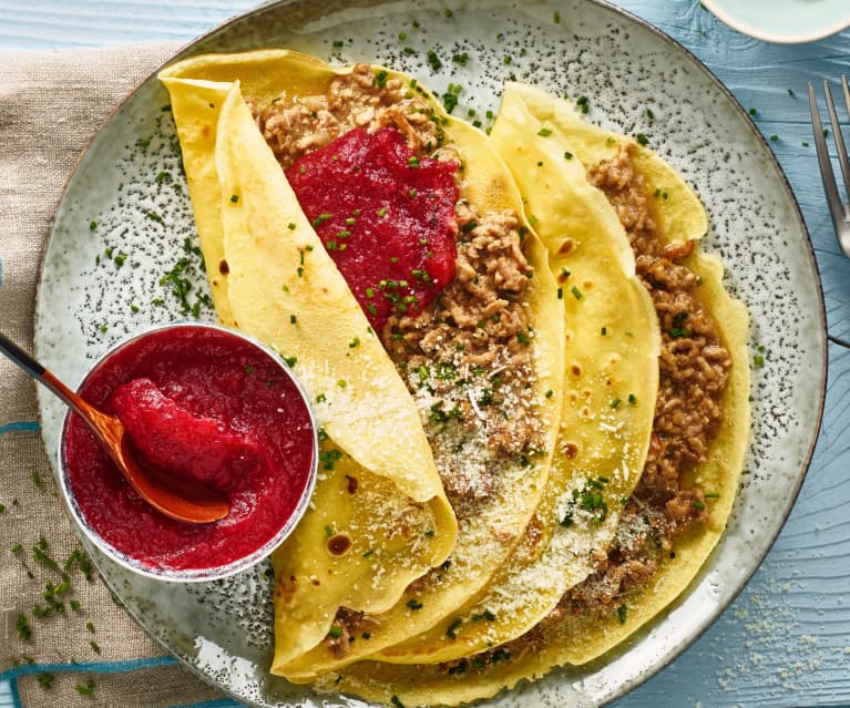 Frittata con carne macinata e composta di mele e barbabietole 