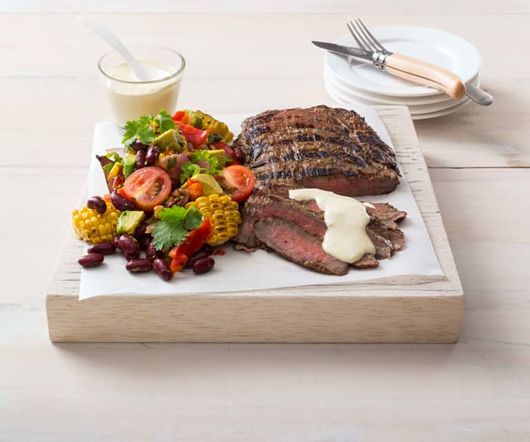 Flank steak with horseradish cream sauce