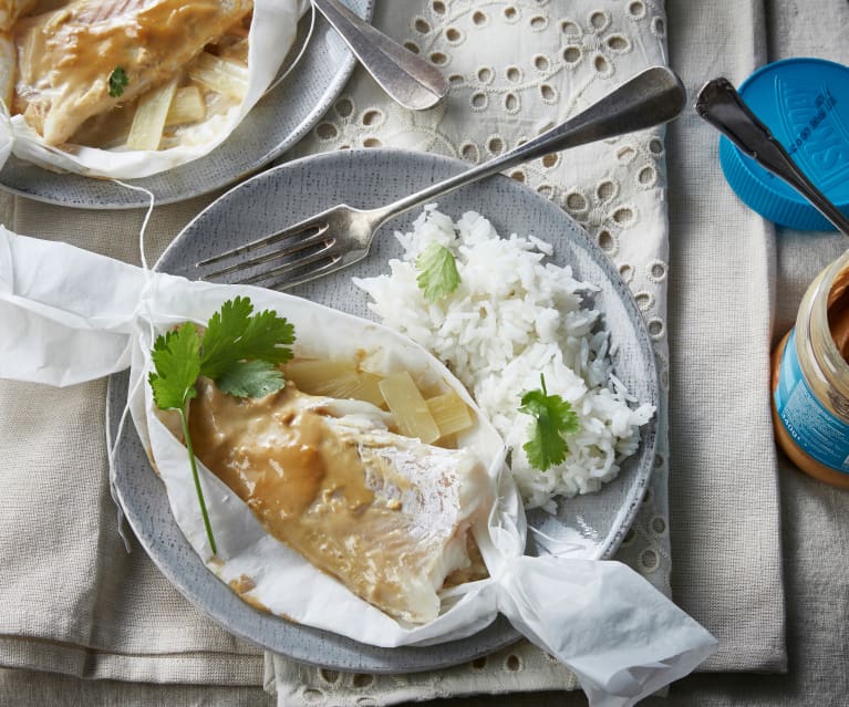 Papillote d'églefin sauce satay