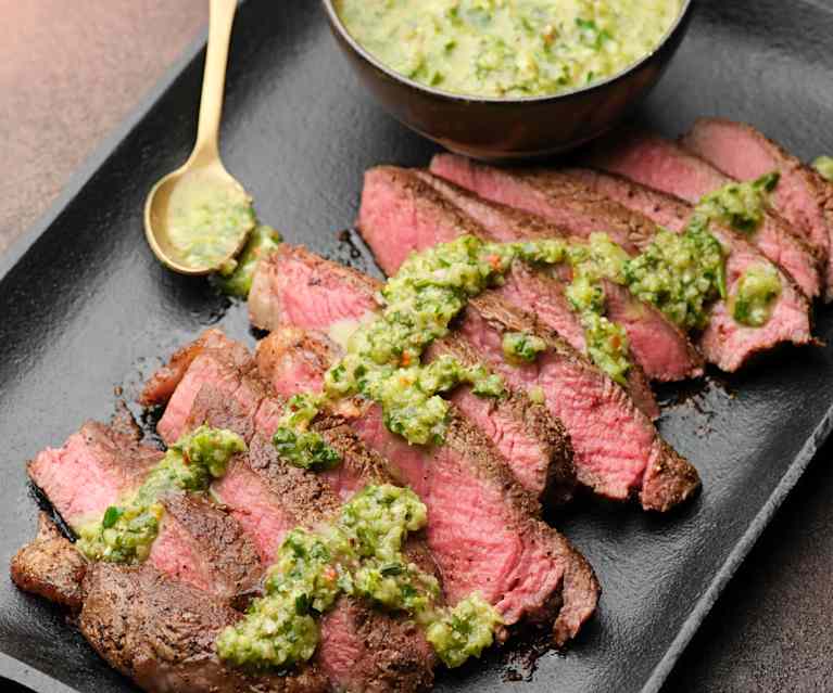 Sirloin Steak with New Potatoes and Chimichurri