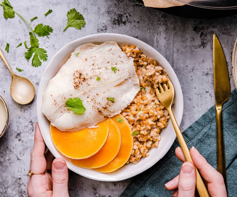 Risotto d'épeautre et poisson mariné