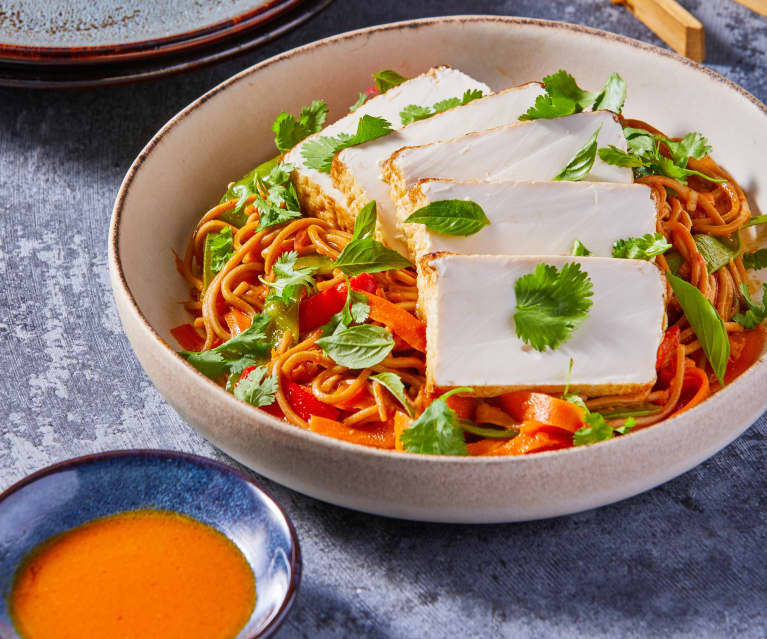 Chili and Peanut Noodles with Tofu and Chili Garlic Oil
