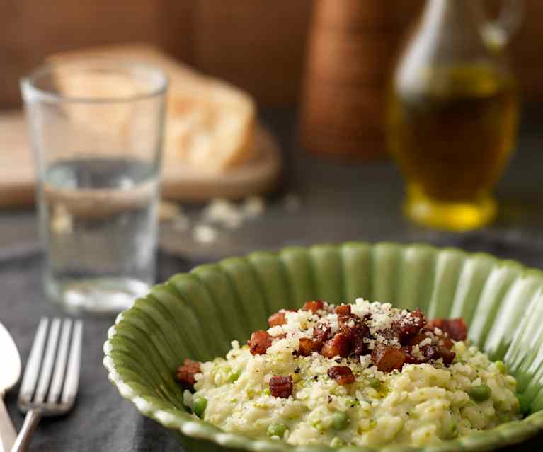 Risotto z zielonym groszkiem i boczkiem Risotto z zielonym groszkiem i boczkiem