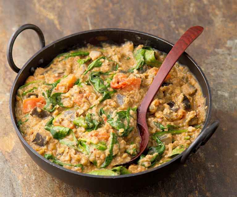 Curry z bakłażana, szpinaku i soczewicy Curry z bakłażana, szpinaku i soczewicy