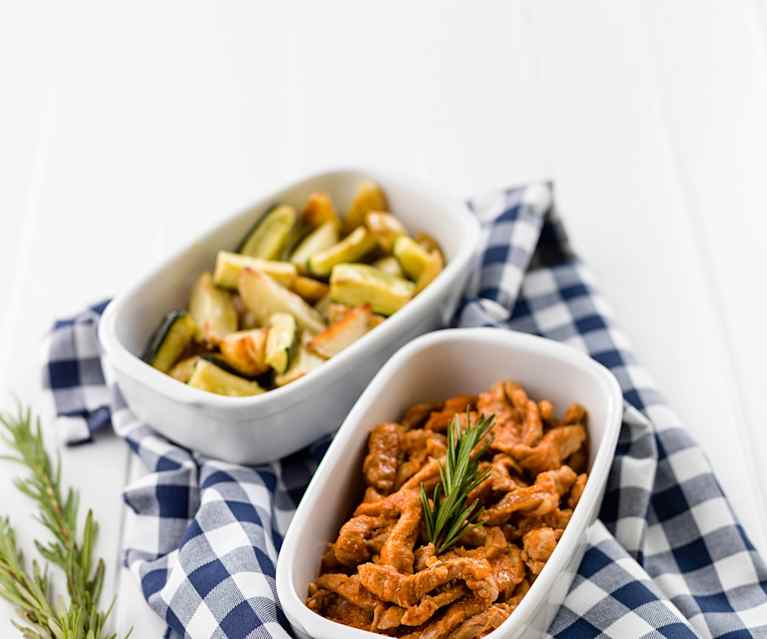 Cebolada de porco com batata e curgete assadas Cebolada de porco com batata e curgete assadas