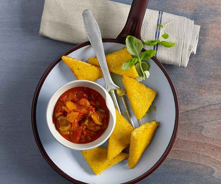 Gebratene Polenta mit Letscho Gebratene Polenta mit Letscho