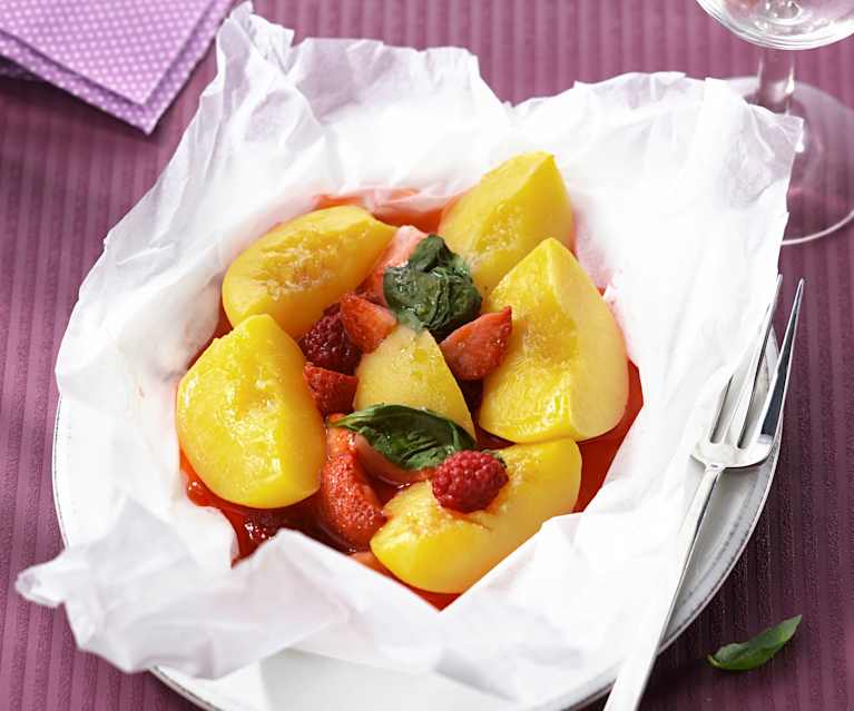 Papillote de pêches aux fruits rouges Papillote de pêches aux fruits rouges