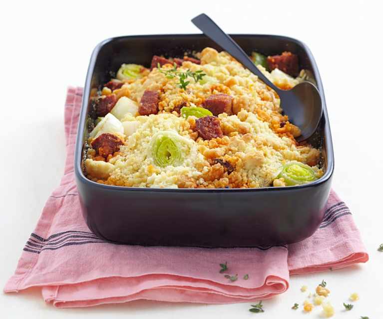 Crumble de poireau au chorizo doux Crumble de poireau au chorizo doux