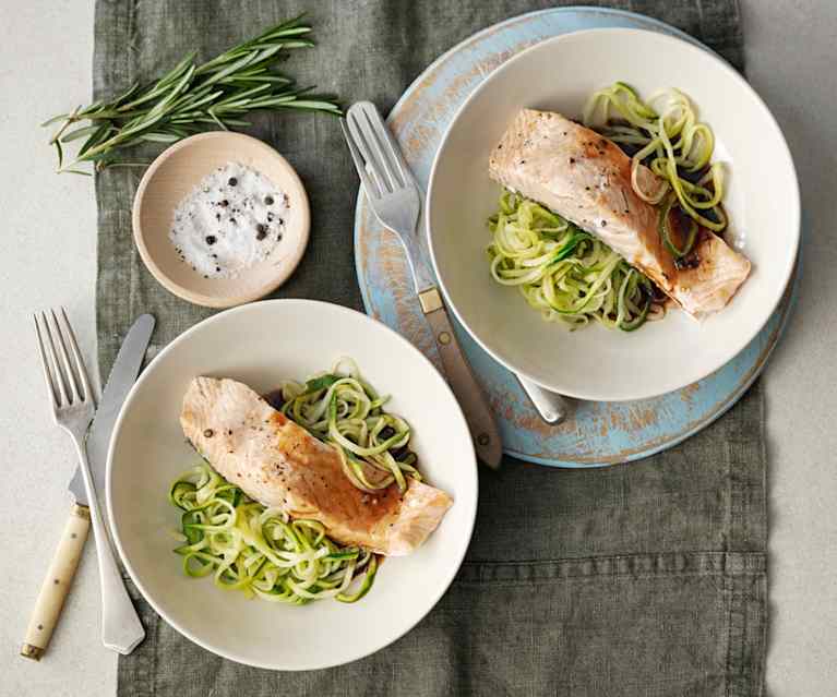 Balsamico-Lachs mit Zucchininudeln Balsamico-Lachs mit Zucchininudeln