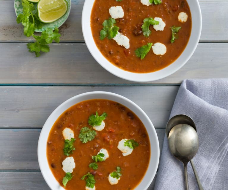 Black bean tomato soup with coriander lime cream - Cookidoo® – the ...