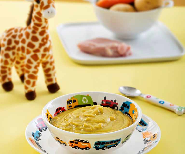 Purée ziemniaczane z zieloną fasolką, marchewką i kurczakiem Purée ziemniaczane z zieloną fasolką, marchewką i kurczakiem