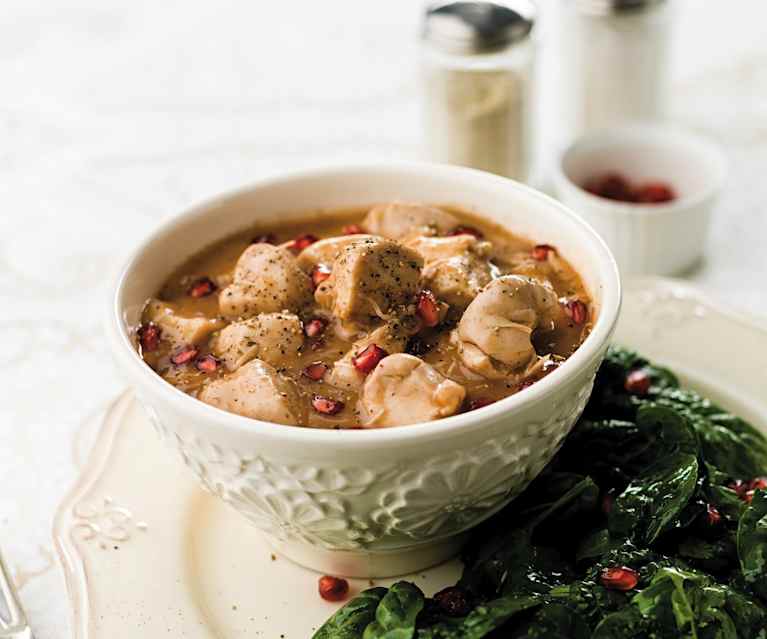 Frango com vinho e molho de romã Frango com vinho e molho de romã