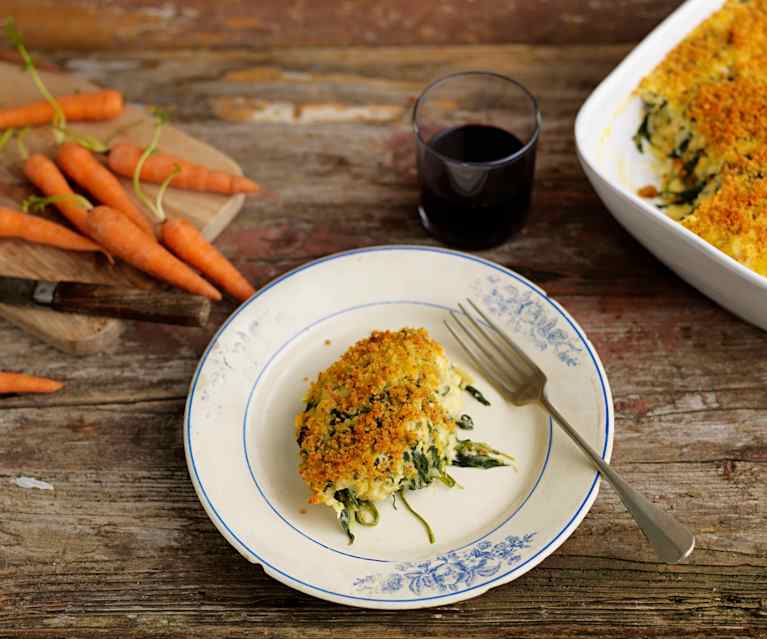 Baccalà gratinato con spinaci e carote Baccalà gratinato con spinaci e carote