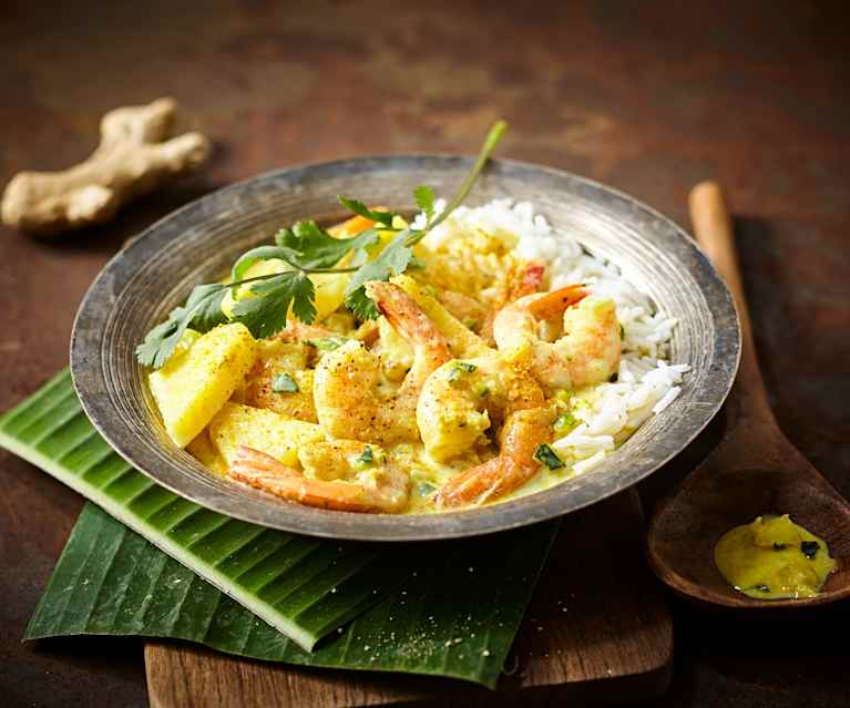 Cari de crevettes aux courgettes et ananas Cari de crevettes aux courgettes et ananas