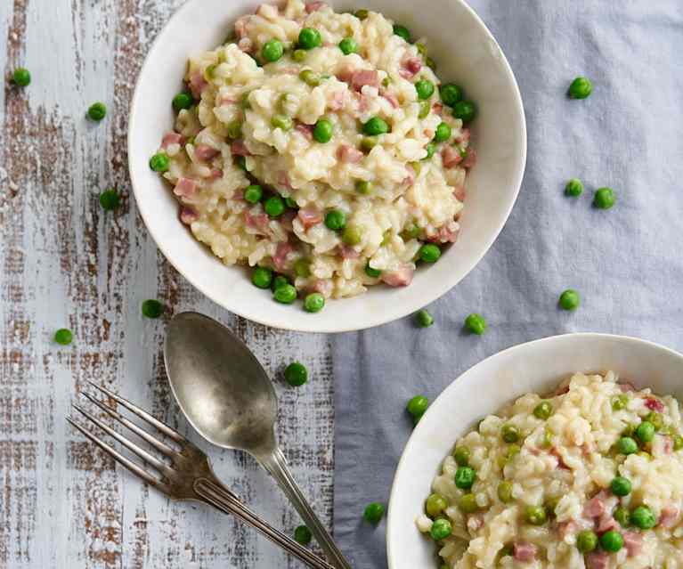 Risoto de ervilhas e bacon Risoto de ervilhas e bacon