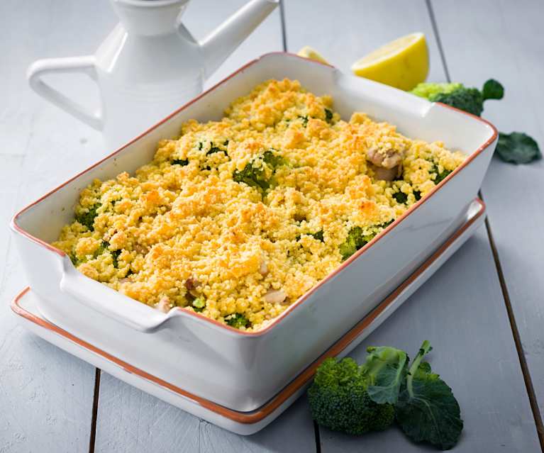 Crumble de brócoli, pollo y almendras Crumble de brócoli, pollo y almendras