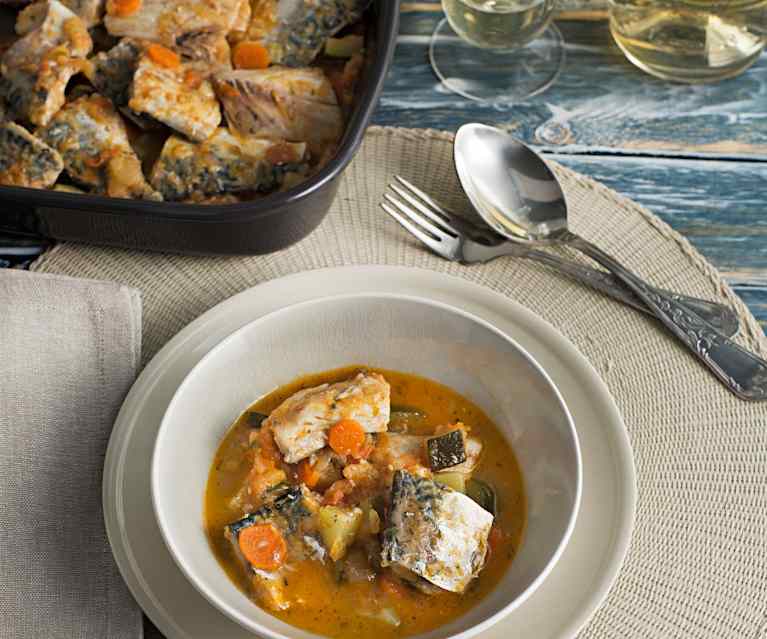 Guiso de verduras con caballa Guiso de verduras con caballa