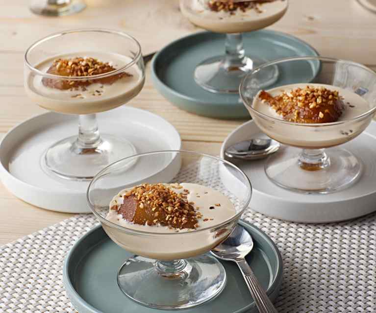 Peras al vino dulce con sabayón Peras al vino dulce con sabayón