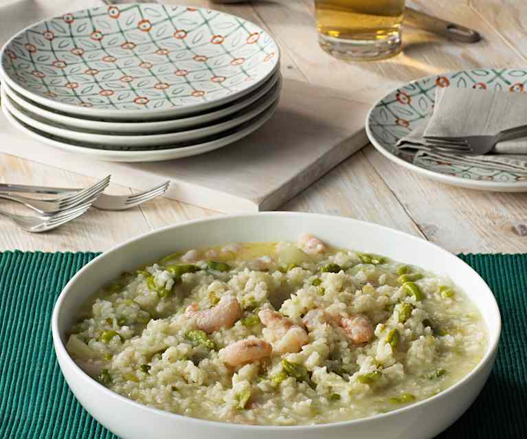 Risotto de hinojo, apio, habas y gambas Risotto de hinojo, apio, habas y gambas