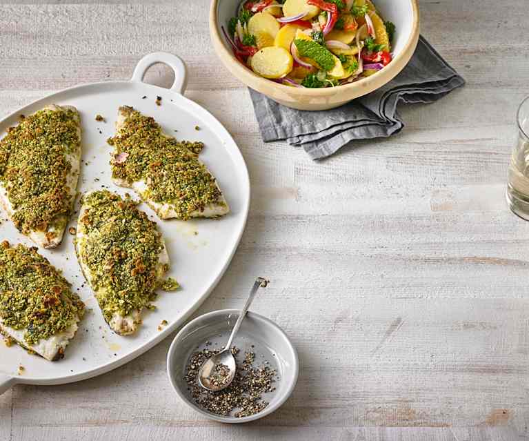 Gratinierte Dorade mit Kartoffelsalat Gratinierte Dorade mit Kartoffelsalat