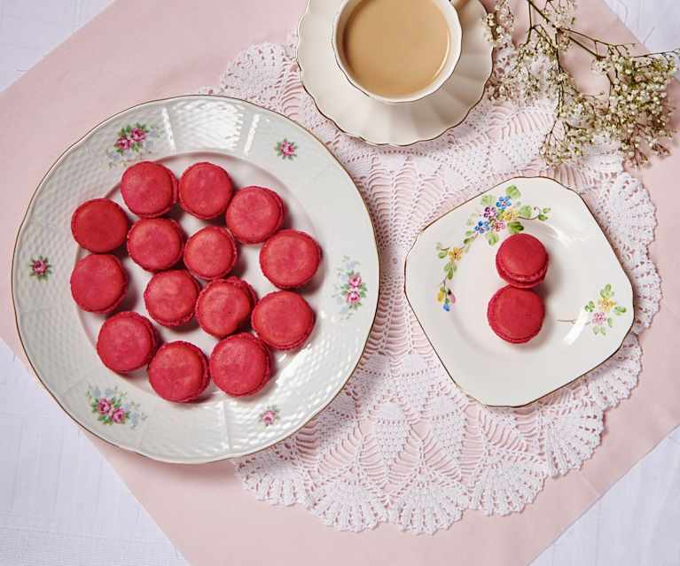 Strawberry and rose water macarons Strawberry and rose water macarons
