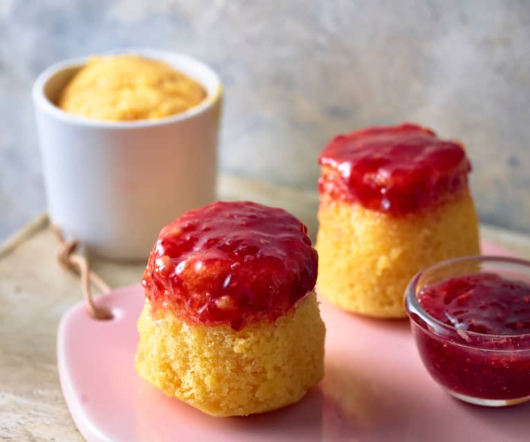 Individual Vanilla Cakes with Raspberry Jam Topping