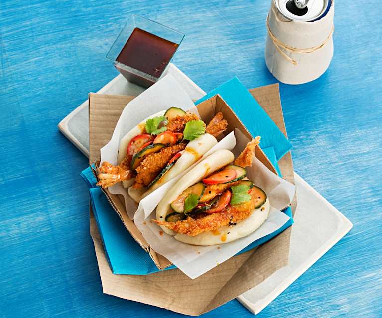Bao buns con gambones crujientes Bao buns con gambones crujientes