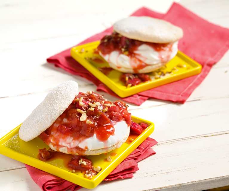 Hazelnut Meringues with Rhubarb & Cream Filling Hazelnut Meringues with Rhubarb & Cream Filling